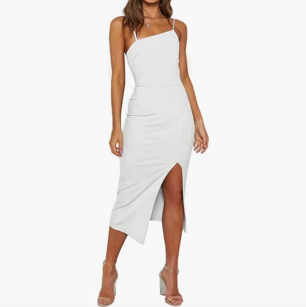 OWIN Women's Adjustable Spaghetti Straps Sleeveless High Waist Slit BodyconDress